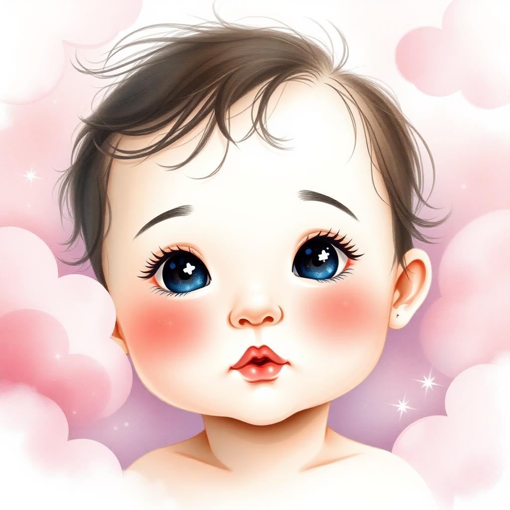 Illustrated dreamy future baby with sparkly eyes